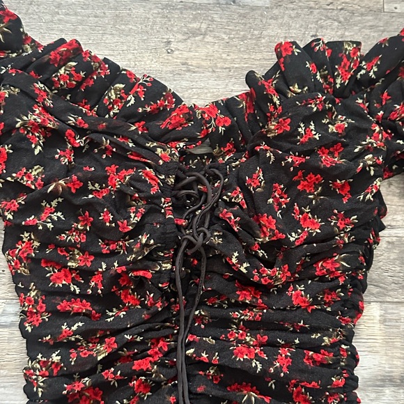 Fashion Nova Black and Red Floral Mini Dress with Ruffles - Picture 3 of 8